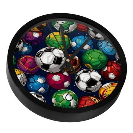 multicolor Soccer Balls Silent Wall Clock, Non Ticking Battery Operated 9.8 Inch Wall Clocks for Bedroom Kitchen Home Office School Art Decor
