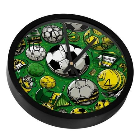 multicolor Soccer Balls Silent Wall Clock, Non Ticking Battery Operated 9.8 Inch Wall Clocks for Bedroom Kitchen Home Office School Art Decor