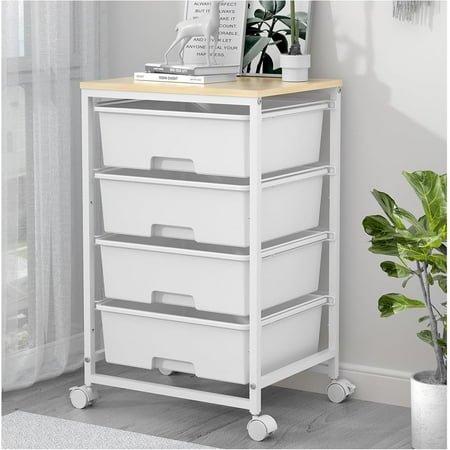 Multipurpose cart with 4 drawers, rolling storage cart with drawers, rolling drawer storage cart with wooden tabletop