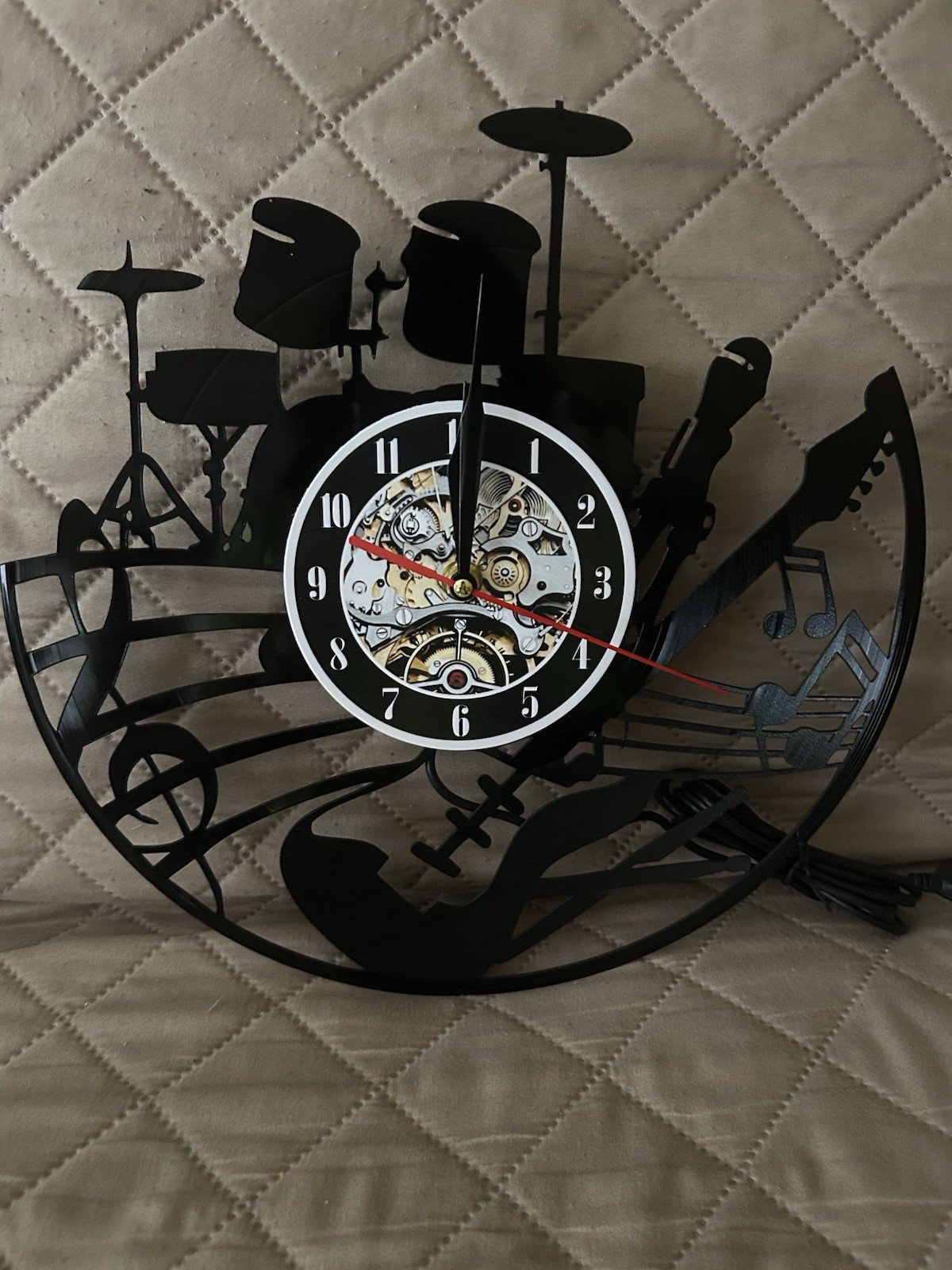 Musical Instrument Design Wall Clock-LED lights. Brand new in box