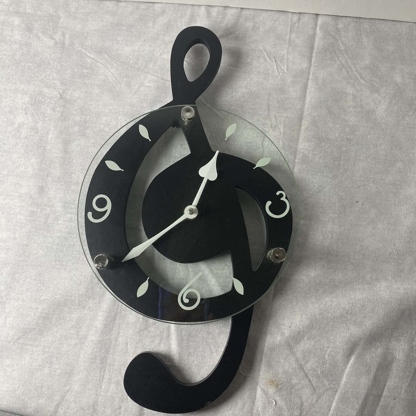 Musical Note Clock Wall Art Hour & Minute Hand Gift Minor Tarnish Shown In Pics