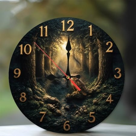Mystic Forest Owl Clock Wall Art Home Decor 10-Inch Silent Wooden Wall Clock, Battery Operated (AA Batteries Not Included), Artistic Home Decor
