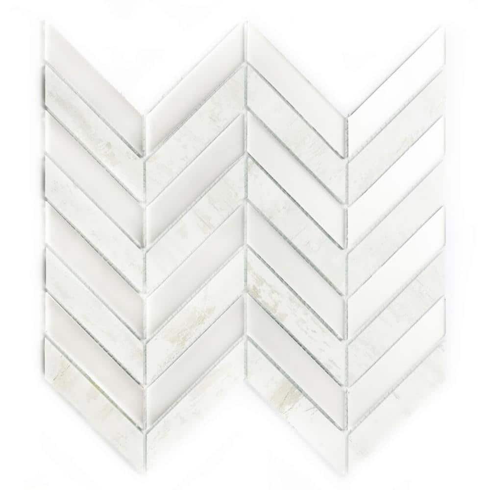 Nature Birch White 10 in. x 12 in. Herringbone Wood Look Glass...