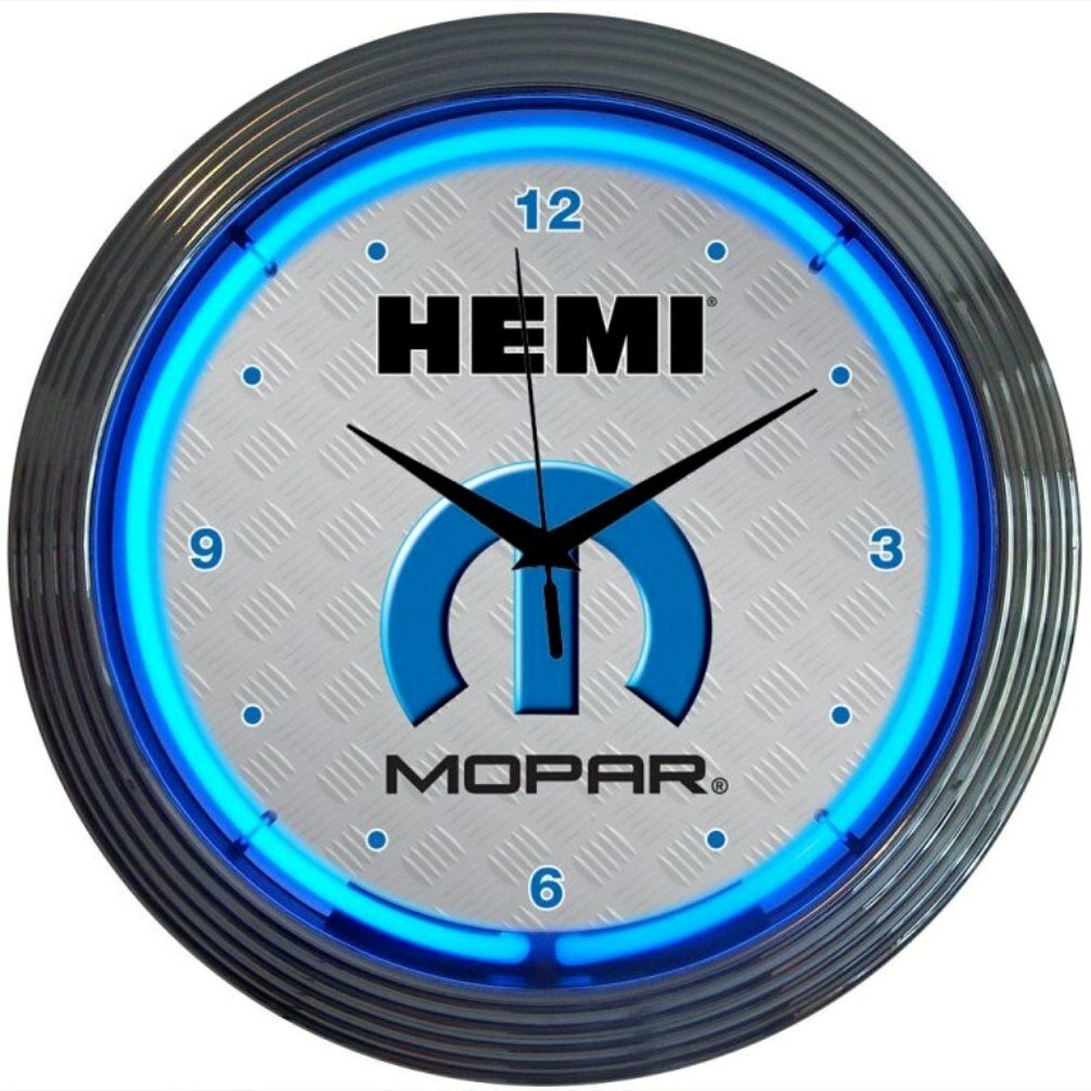 Neon Clock sign Mopar Hemi Dodge Plymouth Chrysler Parts Garage wall lamp light
