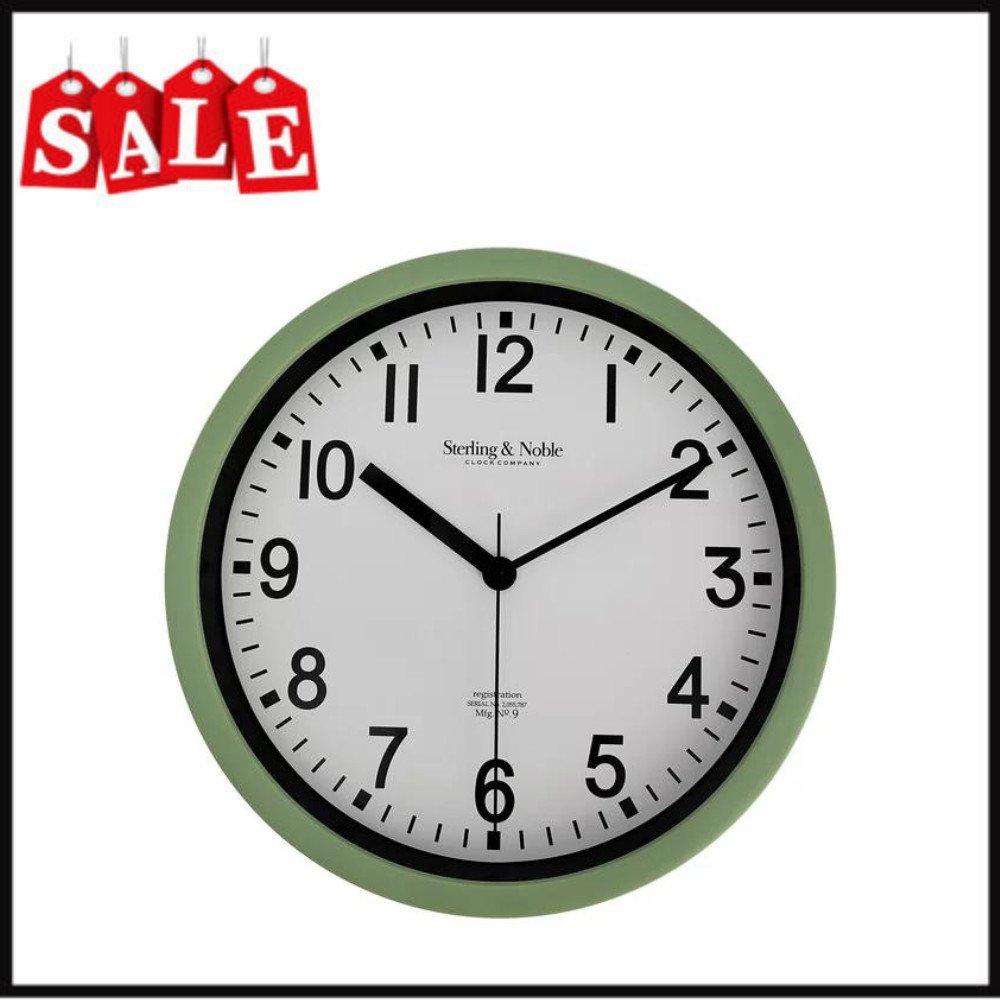 NEW 8.78" Basic Indoor Analog Round Modern Wall Clock, Sage (FAST SHIPPING)