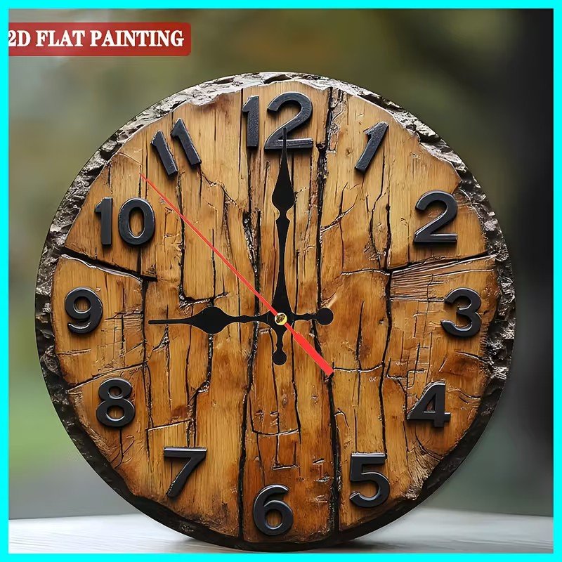 NEW Rustic Wooden Wall Clock Log Slice Quartz Movement Large Easy-to-Read