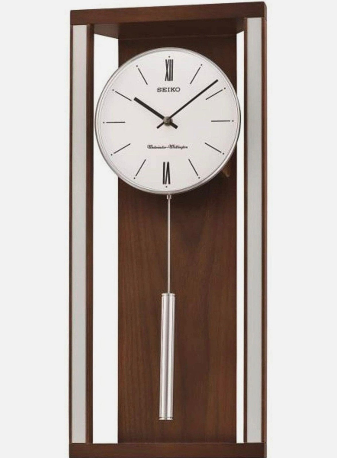 NEW Seiko Wall Clock with Pendulum and Dual Chimes Wooden Case QXH068BLH
