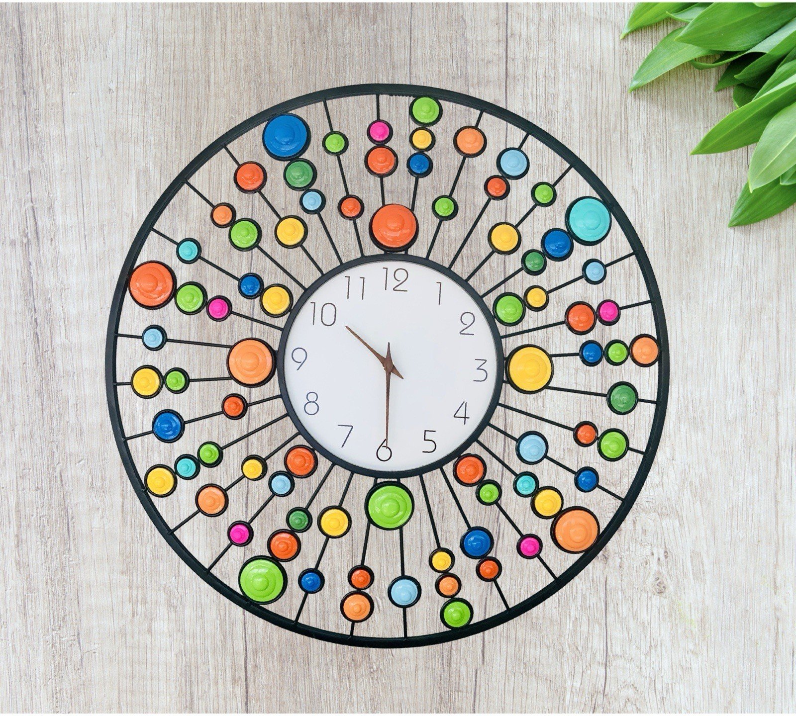 New Starburst Wall Radial Clock w/Drops. Mid Century Modern-Black Metal