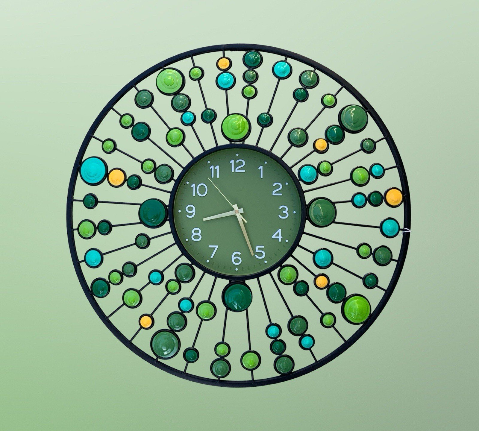 New Starburst Wall Radial Clock w/Drops. Mid Century Modern-Black Metal