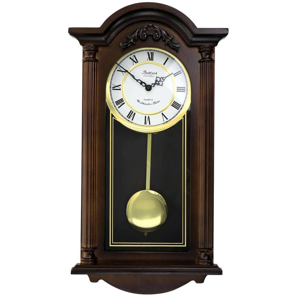 Noah 22 in. Chestnut Wood Chiming Pendulum Wall Clock
