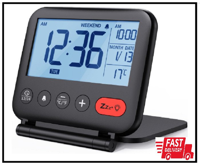 NOKLEAD Digital Travel Alarm Clock for Bedroom Office: Small LCD Desk Clock with