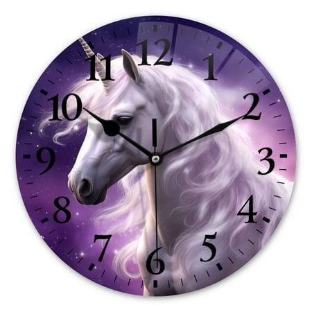 Non-Ticking Silent Wall Clocks Battery Operated Personalized Decor Clock for Bathroom,Office-White Unicorn With Long Mane And Tai（10inch）