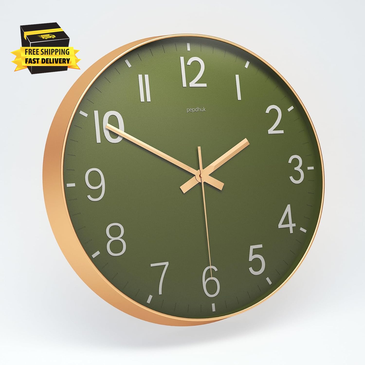 Olive Green 10 Inch Wall Clocks Battery Operated Silent Non Ticking Modern Wall
