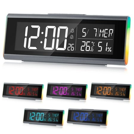 Onekawa 9 Desk Alarm Clock,Colorful LED Digital Clocks,Dimmer Bedside Clock with Adjustable Dual Alarm and Snooze,12/24H, DST for Home, Office, Elderly,Black