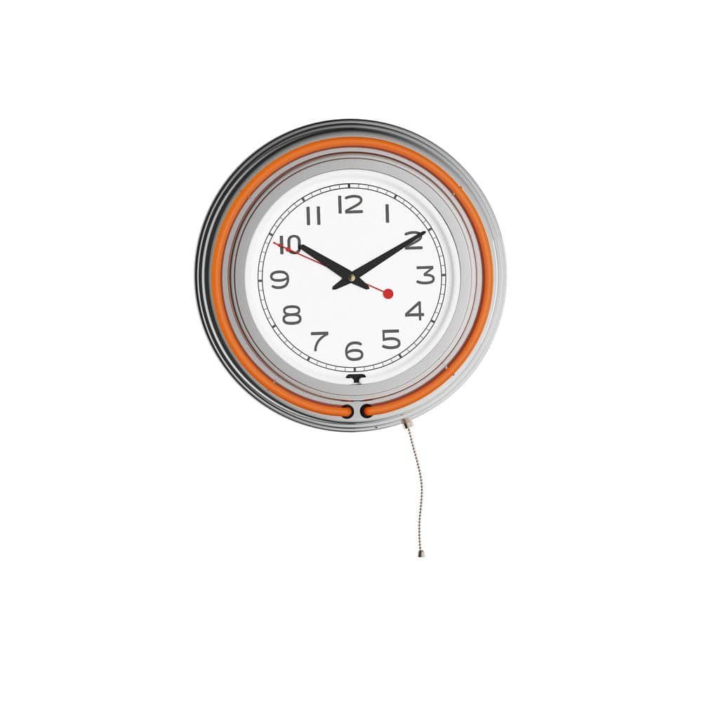 Orange Analog 14 in. Neon Wall Clock