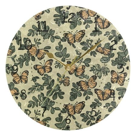 Orange Autumn Landscape Round Wall Clock Silent Battery Operated Home Decor for Living Room Bedroom