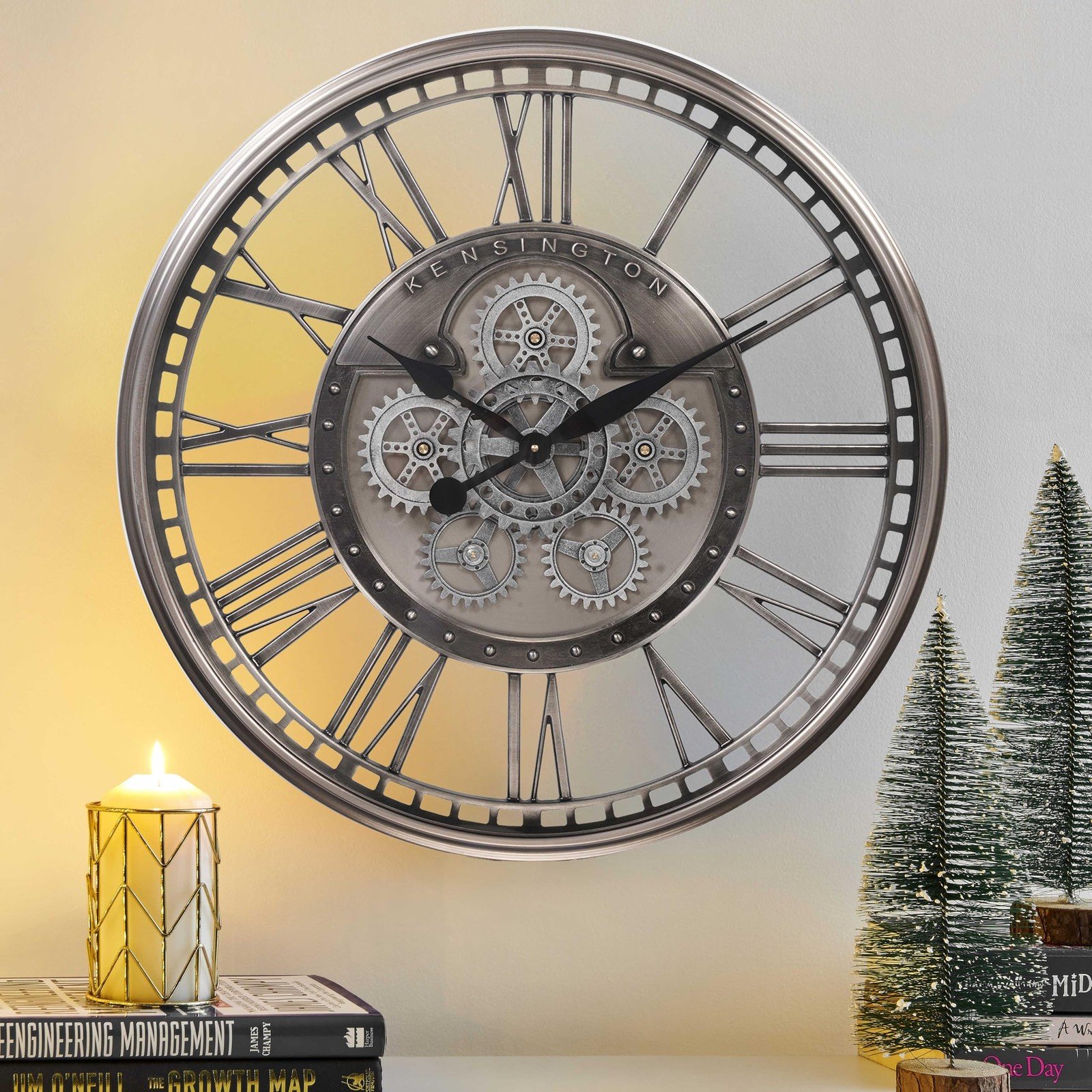 Original Real Moving Gear Wall Clock Roman Numerals,Oversized Large Wall Cloc...