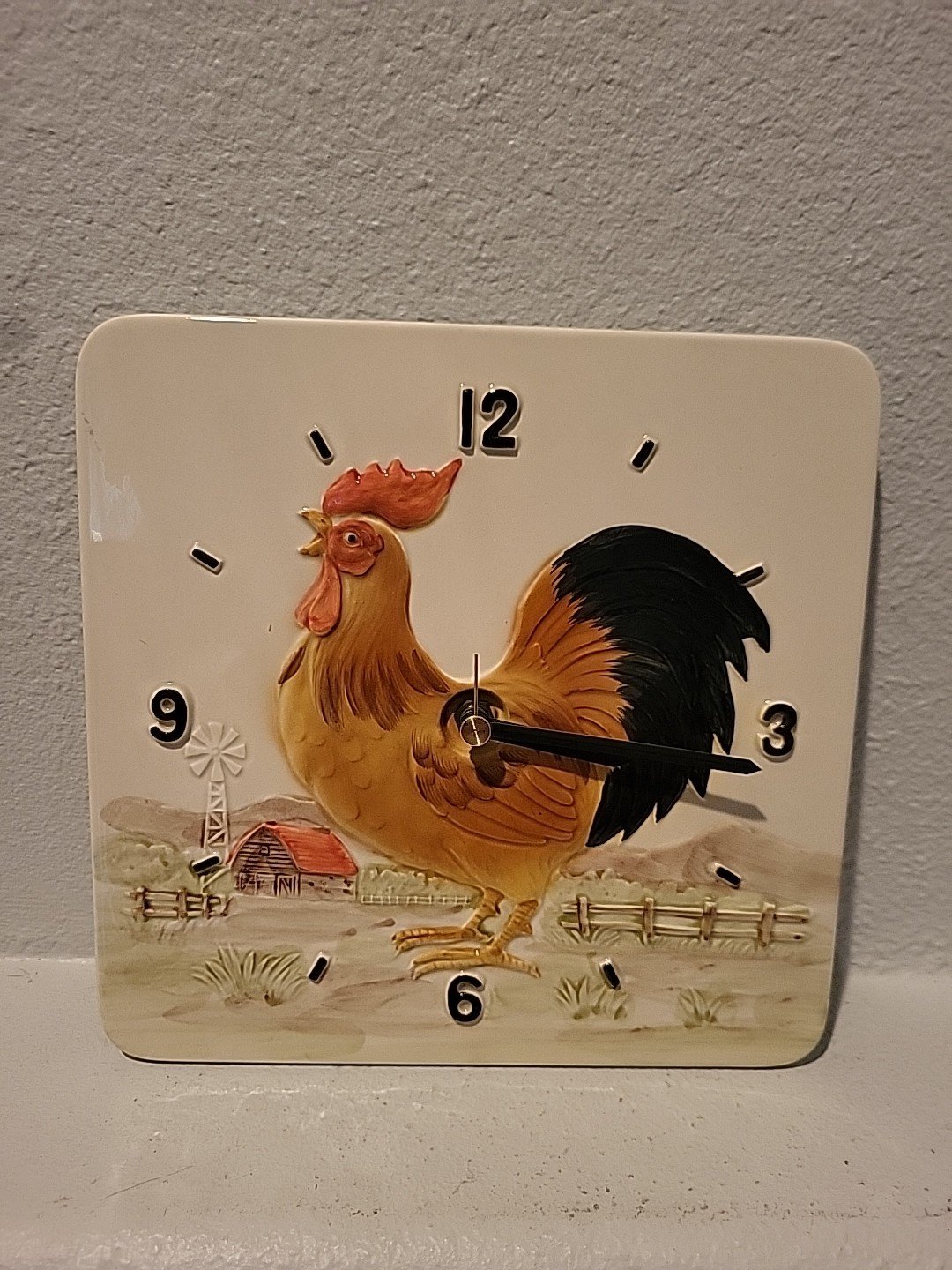 OTAGIRI VINTAGE Rooster WALL CLOCK SQUARE 8'" JAPAN FARMHOUSE CLOCK RETRO 1982