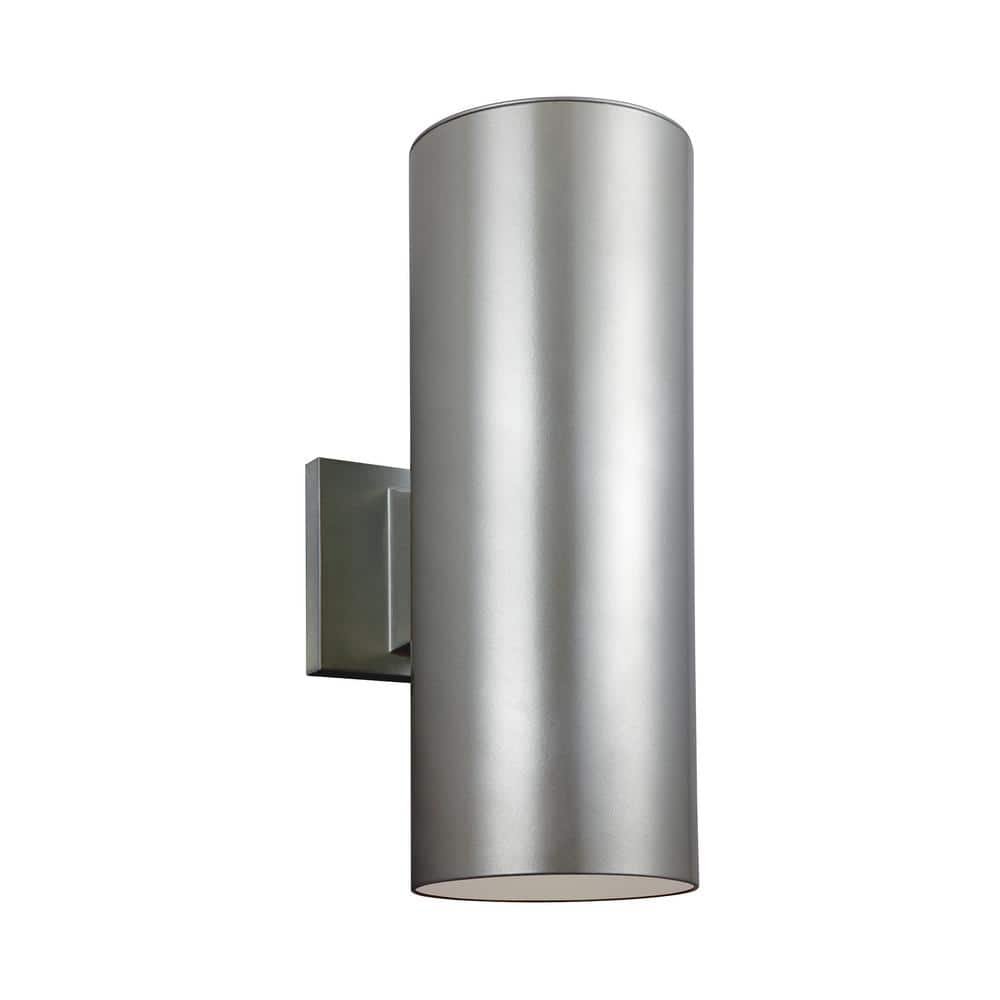 Outdoor Cylinders 2-Light Painted Brushed Nickel Outdoor Wall Lantern Sconce with LED...