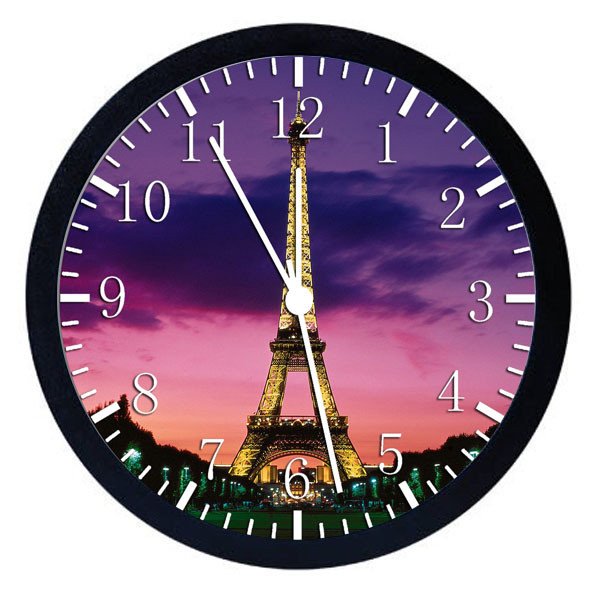 Paris Eiffel Tower Black Frame Wall Clock W109