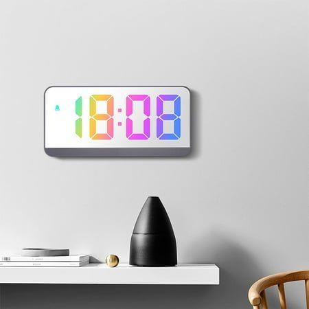 PATLOLLAV Digital Alarm Clock, Colorful Words LED Large Display Wall Clock with Digital Calendar, 12H/24H, Snooze, Brightness Dimming, Decor Desk Clock for Bedroom, Living Room, Office