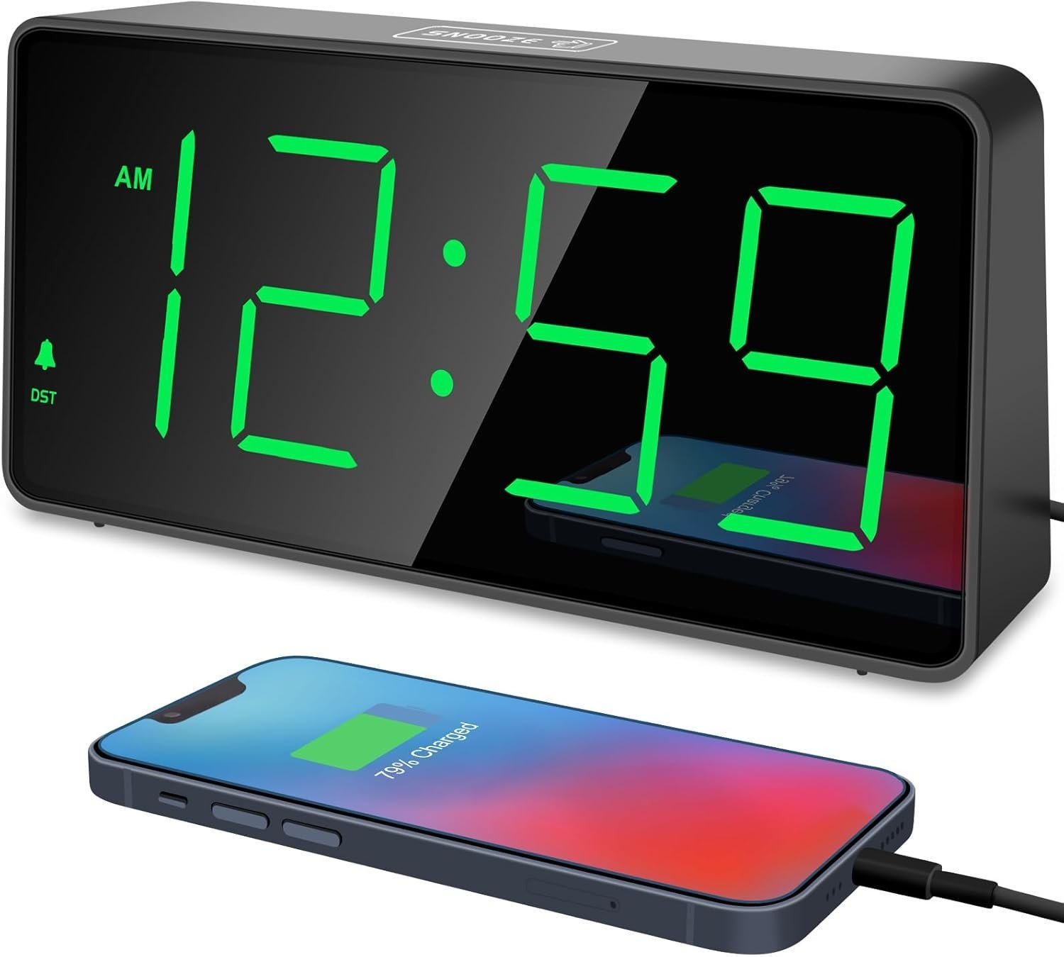 Peakeep Digital Clock, Alarm Clock for Bedrooms with USB Charger Port - Large Bi
