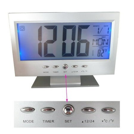 PENIKOKO Modern Silver Alarm Clock Large Screen Super Loud Sound and Night Light