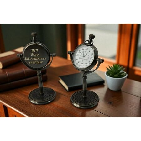 Personalize Clock Brass Desk Clock with Engraved Message | Customize Vintage Table Clock – Anniversary Gift | Rustic Home Decor Timepiece