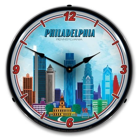 Philadelphia Skyline LED Wall Clock, Retro/Vintage, Lighted 14 inch