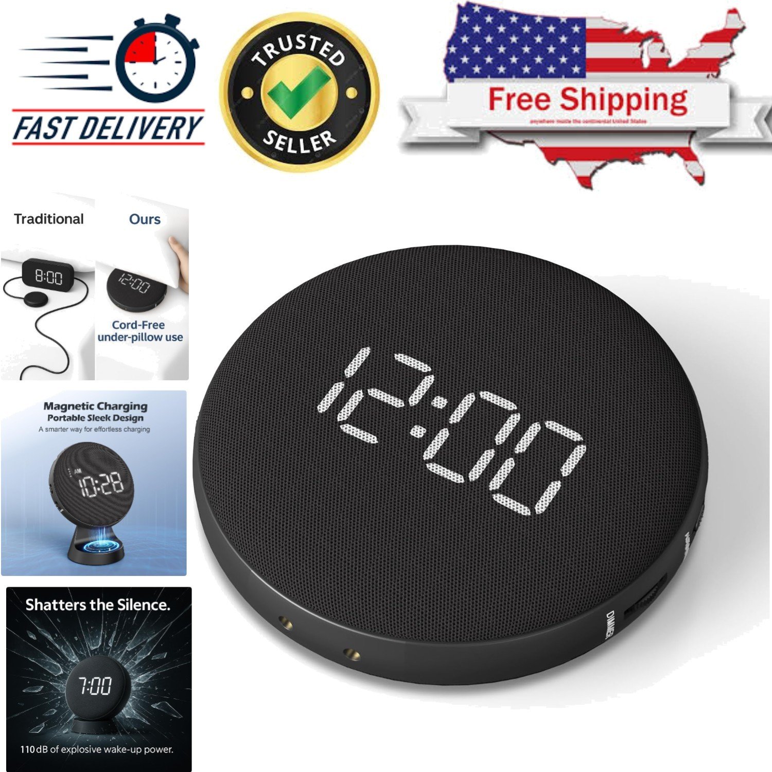 Portable Vibrating Alarm Clock with Sleep-Friendly Display - Wake Up on Time