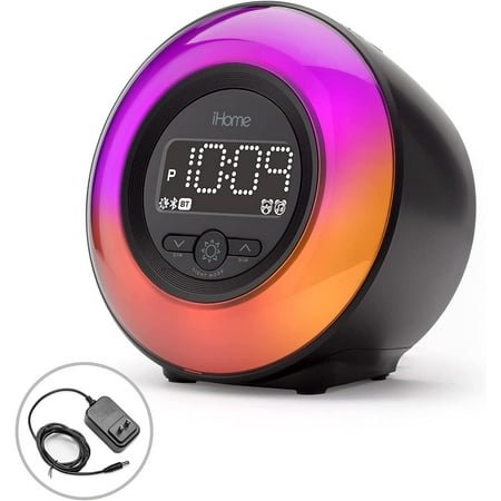 PowerClock Glow Alarm Clock - Bluetooth Color Changing FM Clock Radio with USB Charging Port, Dimmable Display and 7-5-2 Dual Alarm - Perfect for Bedside Tables (Model iBT295)