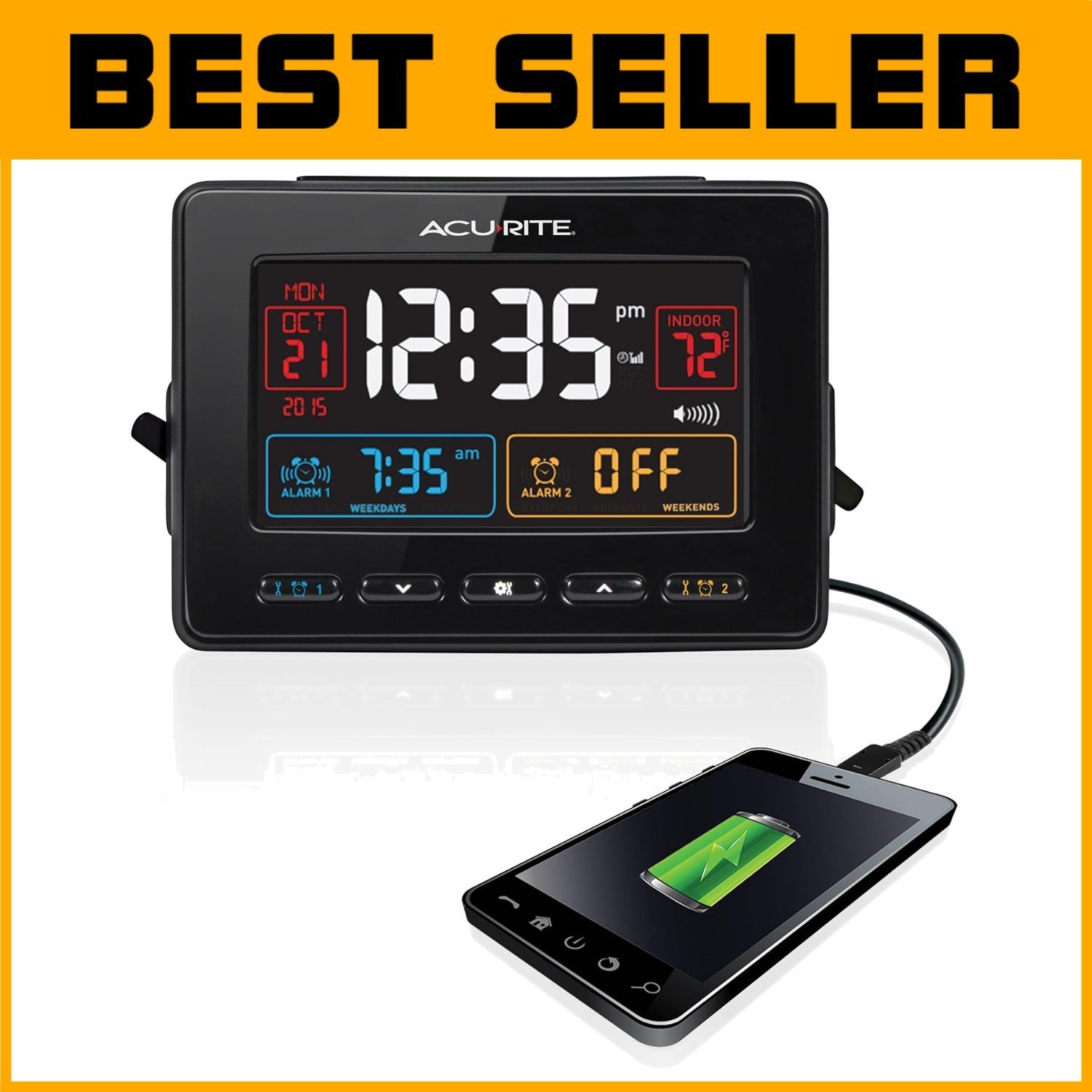 Precision Atomic Alarm Clock - USB Charging, Dual Alarms & Temperature Display