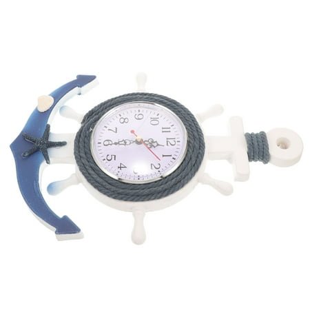 Pretyzoom Mediterranean Style Boat Wheel Wall Clock Coastal Beach Theme Nautical Rudder Decor 1 Piece