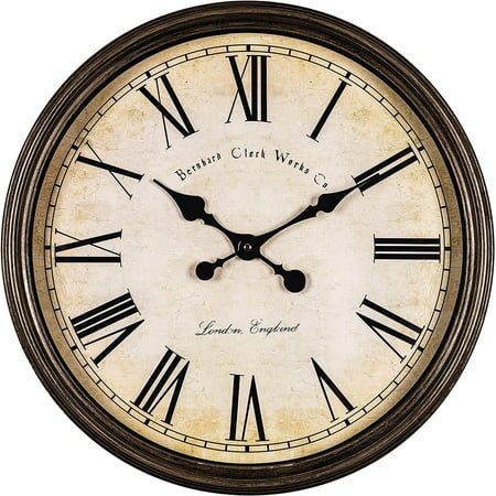Products Large Decorative Wall Clock 20 Inch Silent Non Ticking Battery Operated Quartz Vintage Stylish with Rustic Dark Brown Rim for Home Living/Dining Room Kitchen & Over Fireplace