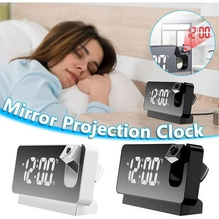Projection Alarm Clock, Digital Clock with 180° Rotatable Projector, Temperature Alarm Clock,Clear LED Display, USB Charger, Progressive Volume, 12/24H, for Bedroom