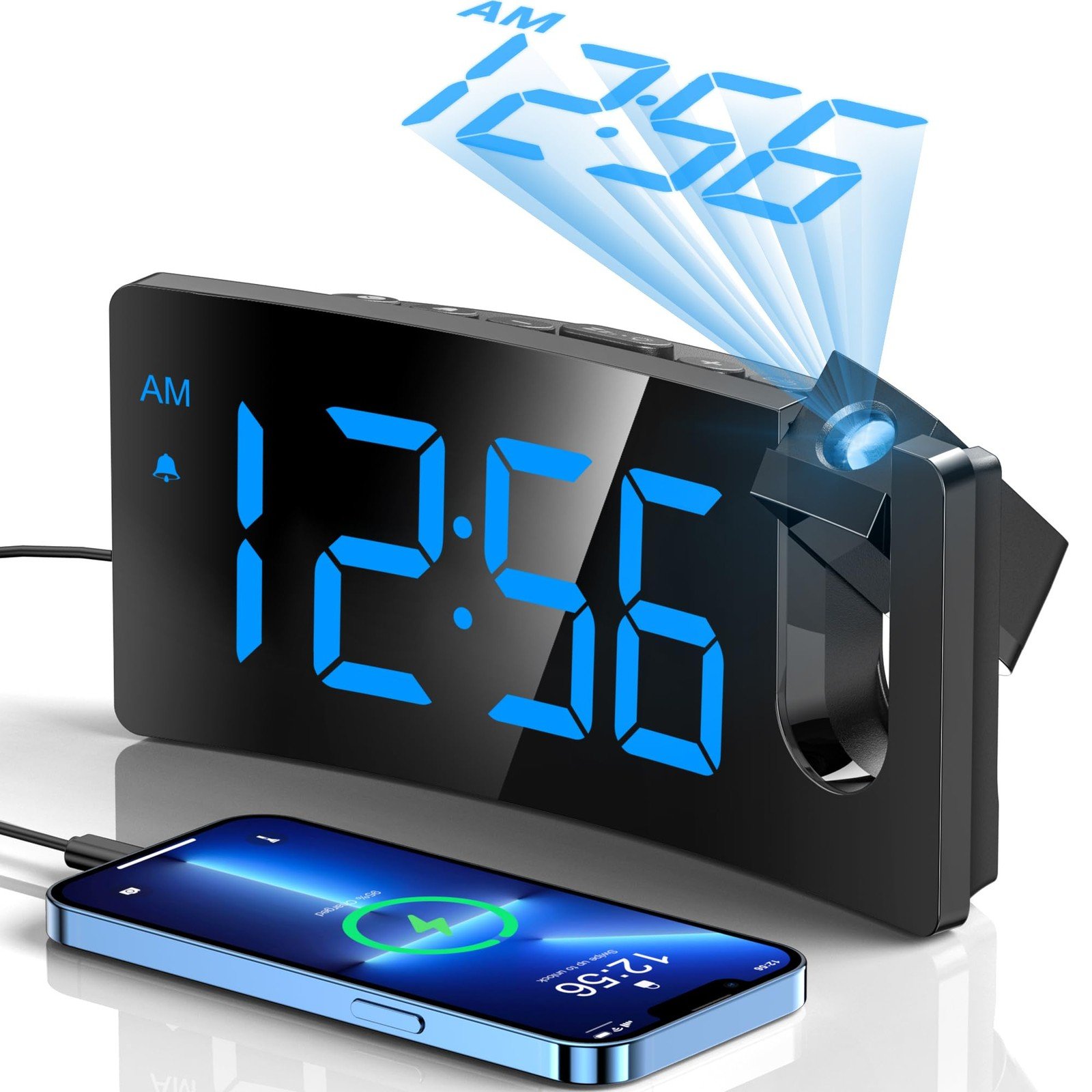 Projection Alarm Clock, Digital Clock with 180° Rotatable Projector, 3-Level ...