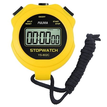 PULIVIA Silent Digital Stopwatch Timer – Large Display, Lap/Split Timing, on/off Function, Battery Included, Yellow – Sport Stopwatch for Kids, Coaches, Runners