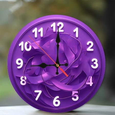 Purple Abstract Wall Clock Modern Home Decor 10-Inch Silent Wooden Wall Clock, Battery Operated (AA Batteries Not Included), Artistic Home Decor