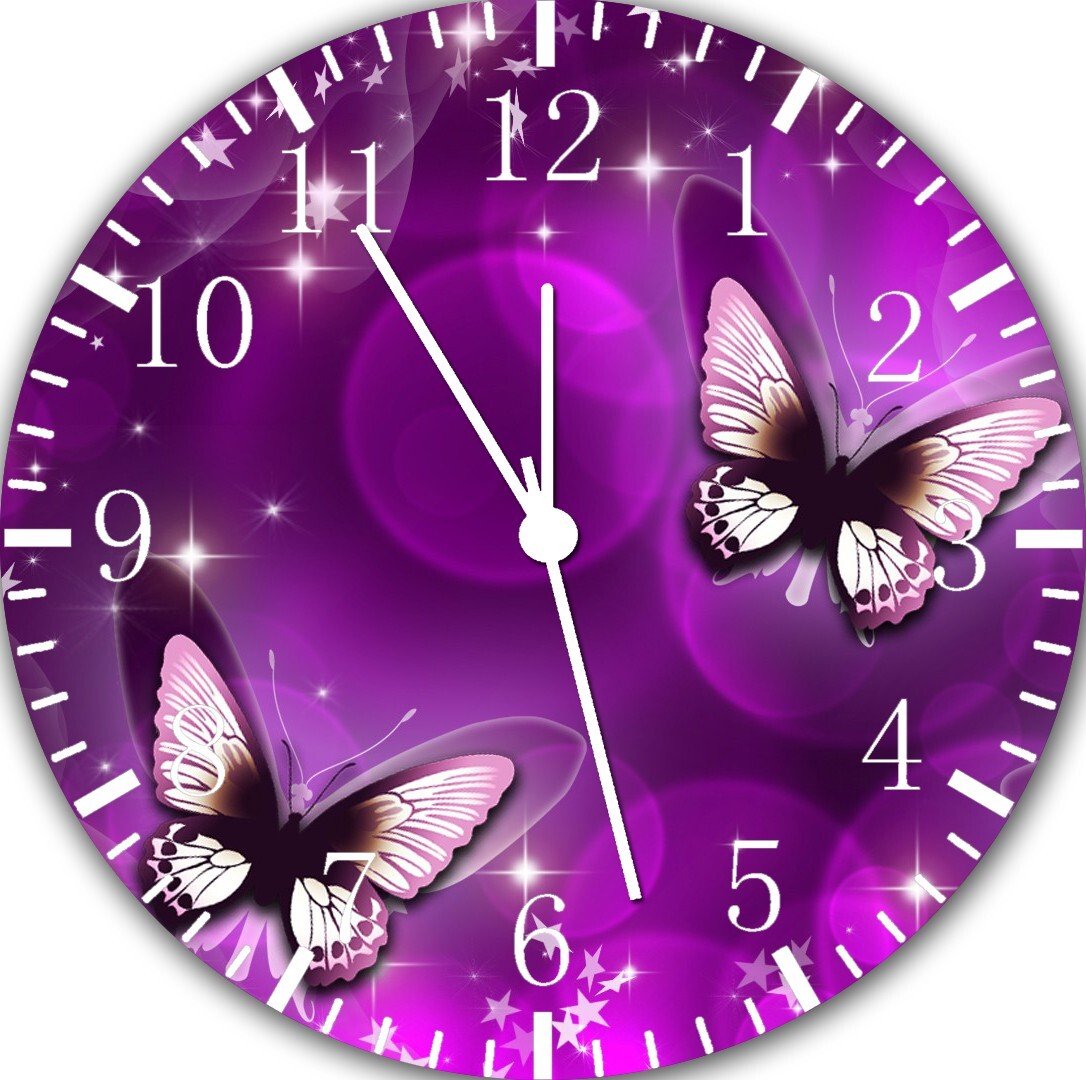 Purple Butterfly Wall Clock E25 Personalized option with adding names