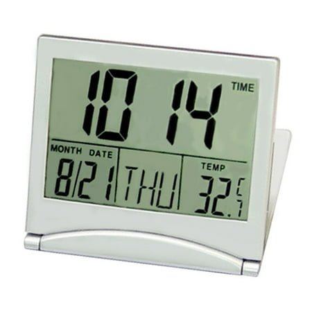 QIFEI Digital Travel Alarm Clock Battery Operated, Portable Large Number Display Loud Alarm Clock with Temperature,12/24 H Small Desk Clock -Silver