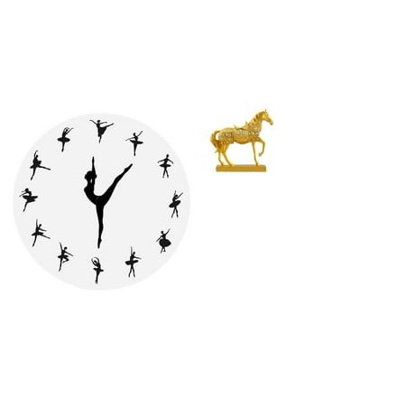 QSTDGVPW Ballet Dancer Wall Clock with Graceful Horse Sculpture Silent Decorative Timepiece for Elegant Home and Office Artistic Decor