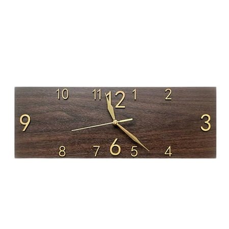 QSTDGVPW Rustic Wall Clock Farmhouse Wall Decor Art Handmade Retro Style Rectangle Watch Hanging Clock for Home Dining Room Restaurant Deep Brown