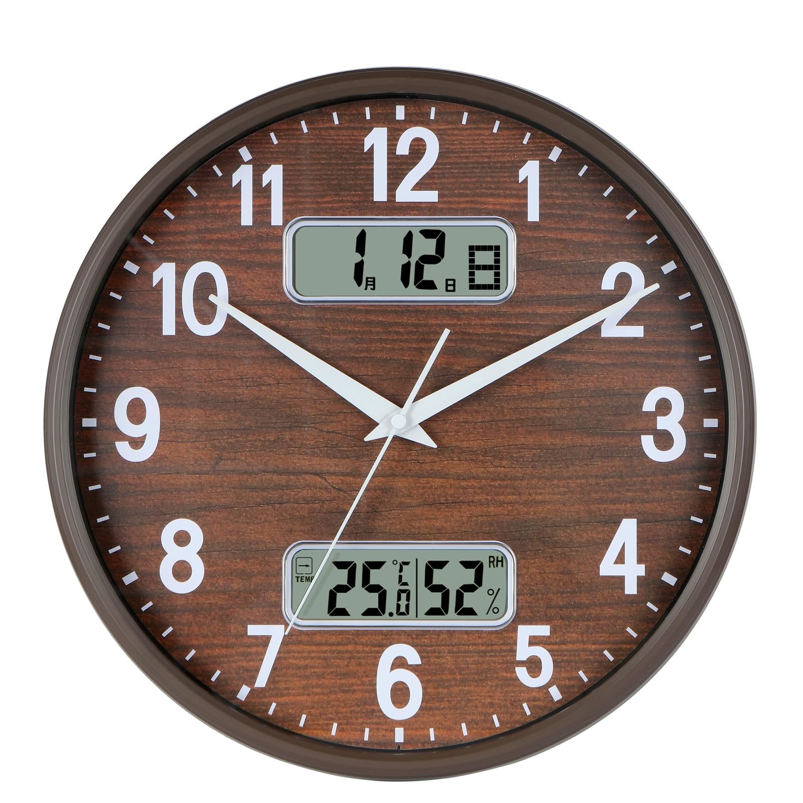 Radio controlled clock, diameter 32cm, wall clock, analog, with calendar, temper