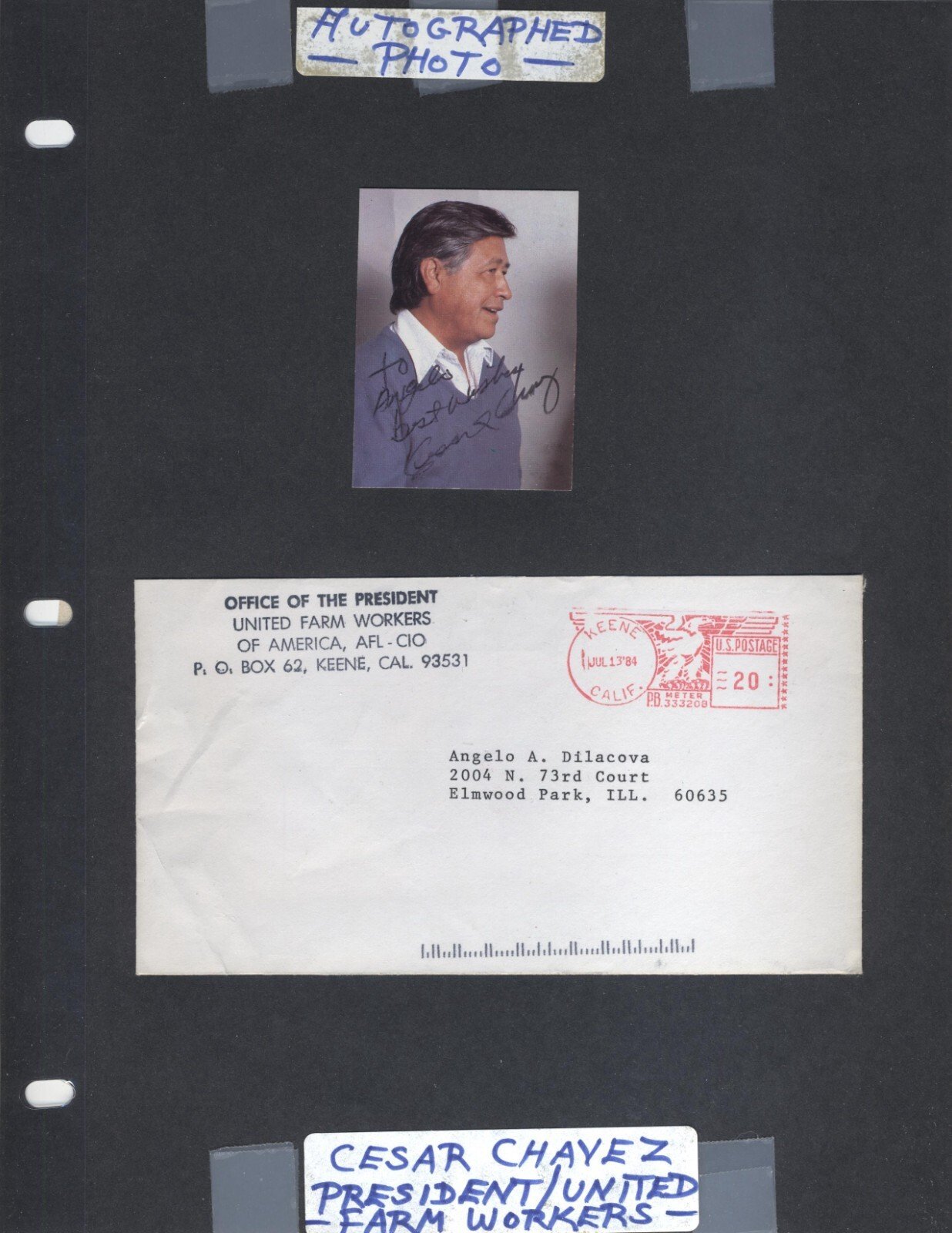RARE AUTOGRAPH MEXICAN AMERICAN LABOR LEADER AFL-CIO CESAR CHAVEZ PHOTO + MORE