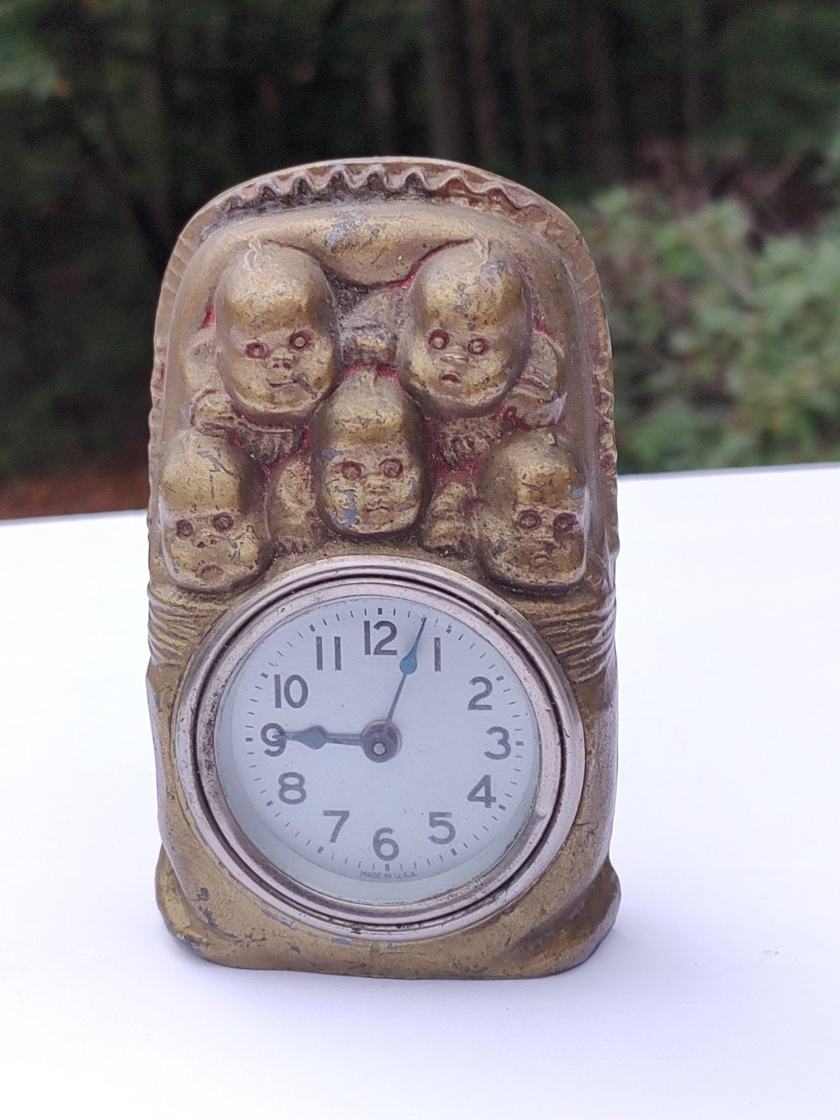 Rare VTG Metal Lux Novelty Alarm Clock, 1920s-30s, 5 Babies, Dionne Quints?