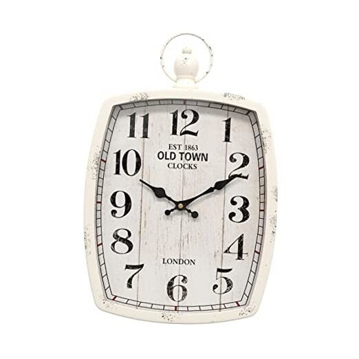 Rectangle Retro Large Wall Clock, Old-Fashioned Vintage Design Antique White