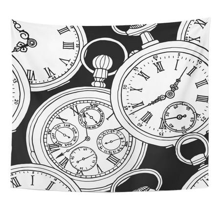 REFRED Pocket Retro Vintage Watch Black White Antique Button Century Clock Wall Art Hanging Tapestry Home Decor for Living Room Bedroom Dorm 51x60 inch