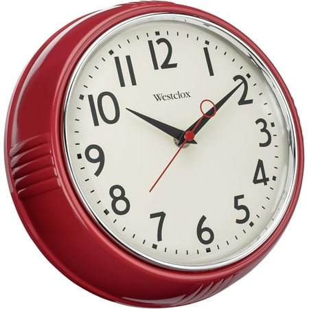 Retro 1950 Kitchen Wall Clock, 9.5-Inch, Red