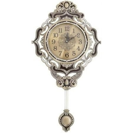 Retro Decorative Wall Clock Antique Wall Clock with Swinging Pendulum Classic European Style Large Metal Silent Clocks for Home, Living Room, Bedroom