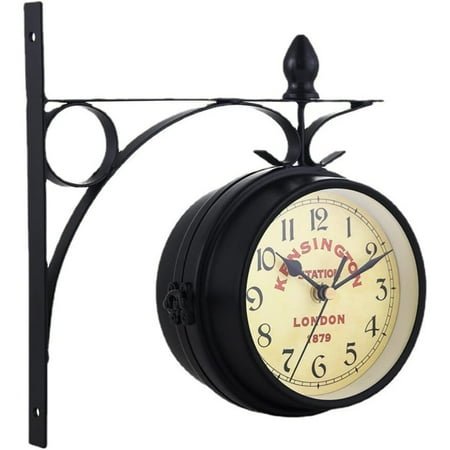 Retro Double-Sided Station Clock,Vintage Industrial Two Sides Wall Hanging Clock 5inch Garden Wall Clock, Black